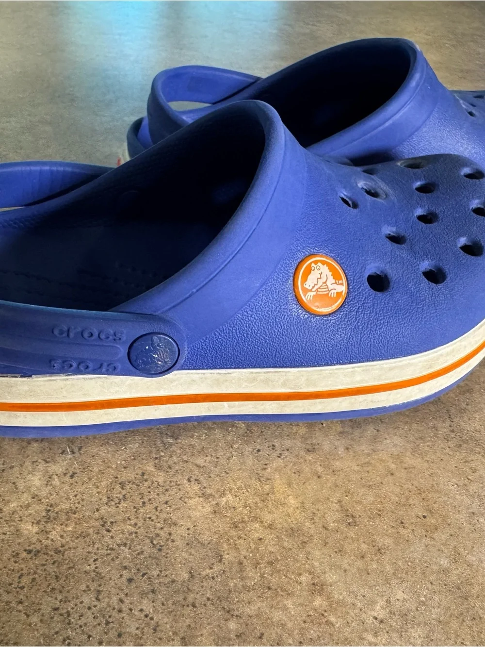 CROCS Classic Kids Blue Clogs with Orange Trim Boys Size 12 - Picture 3 of 5